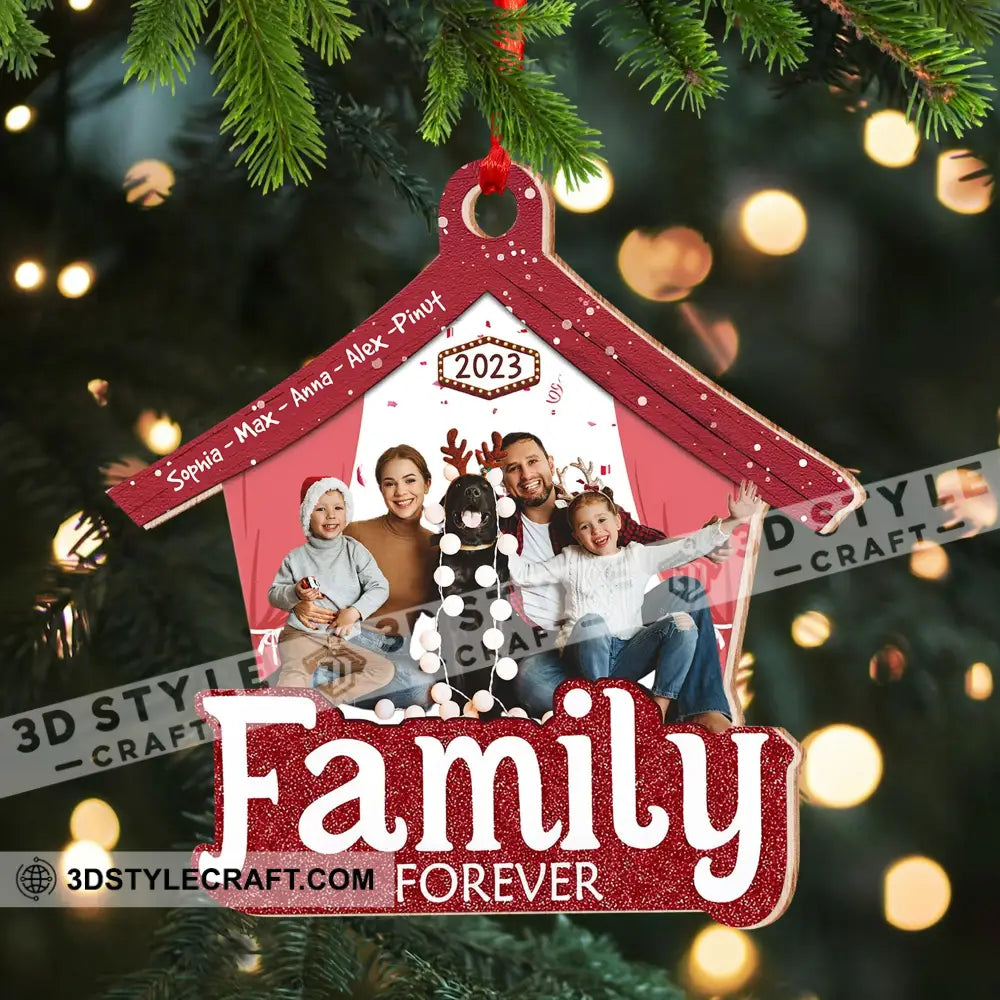 Family Forever Custom Photo And Name - Personalized Shaped Wooden Ornament Gift For