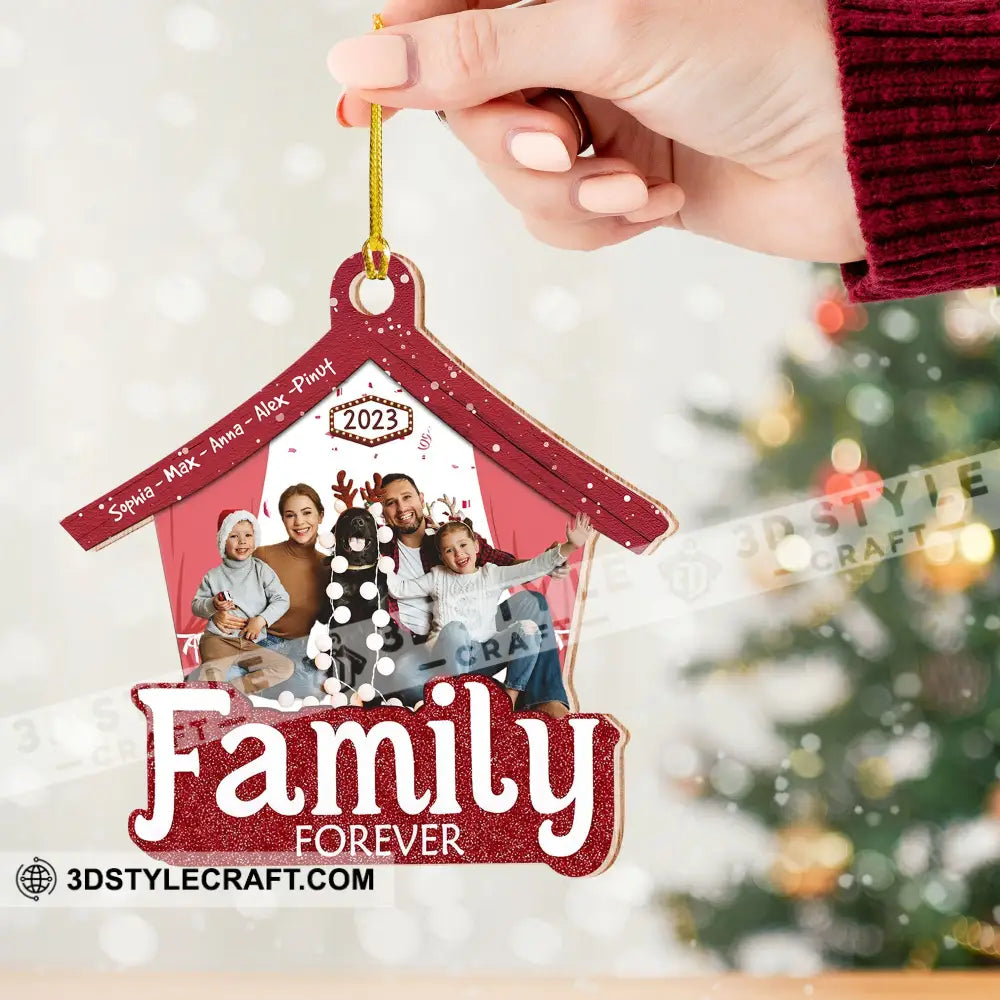 Family Forever Custom Photo And Name - Personalized Shaped Wooden Ornament Gift For