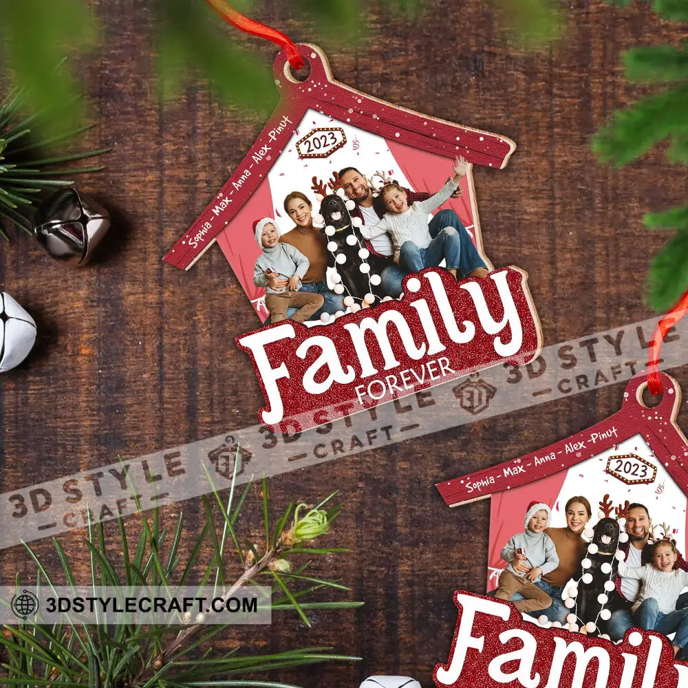 Family Forever Custom Photo And Name - Personalized Shaped Wooden Ornament Gift For