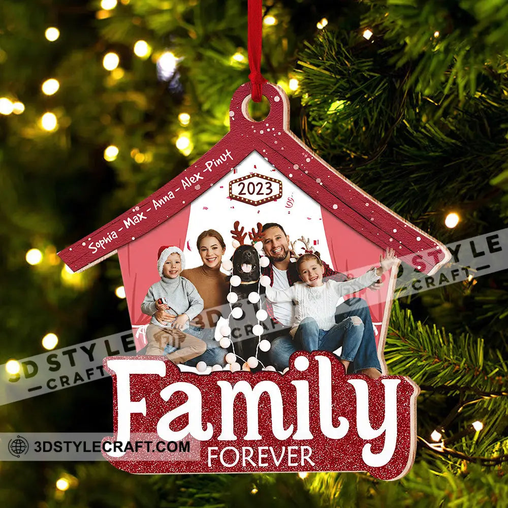 Family Forever Custom Photo And Name - Personalized Shaped Wooden Ornament Gift For