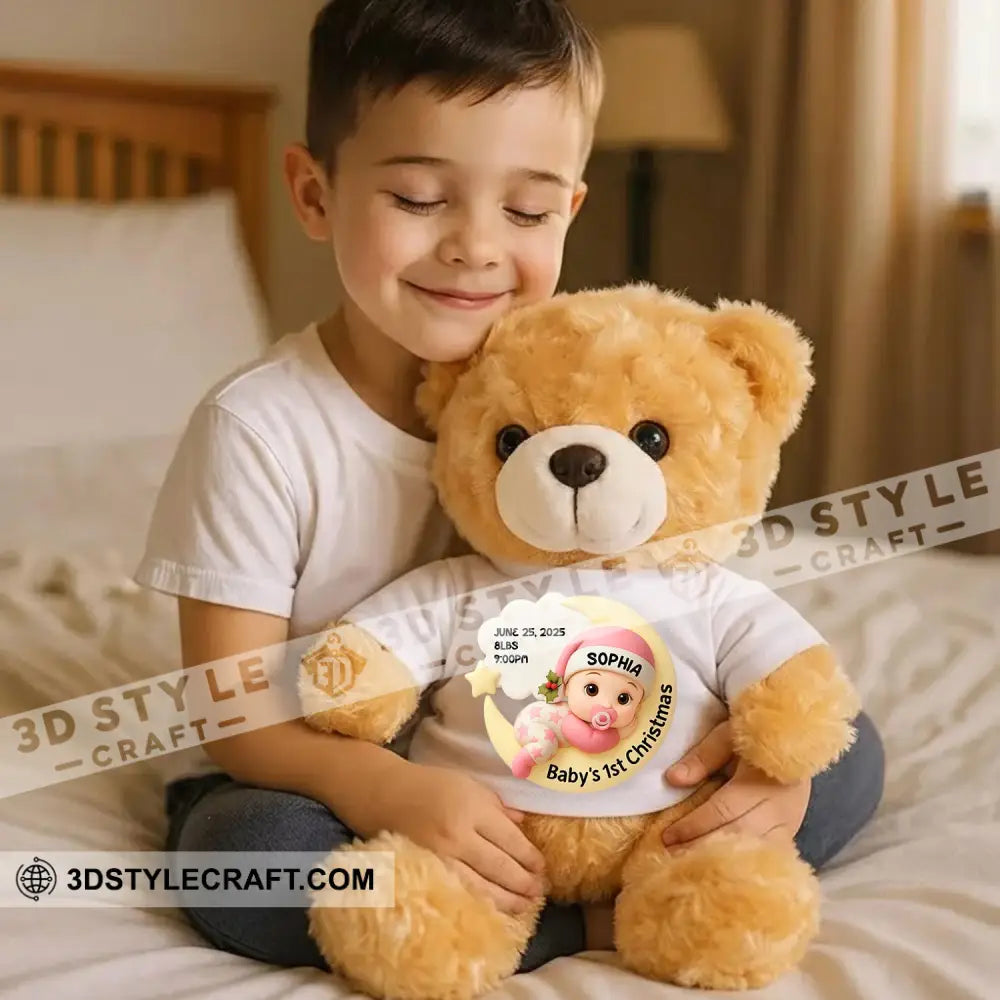 First Christmas Baby Personalized Teddy Bear Shirt Beige / 9’’ / No Graduate Teddy Bear Shirt