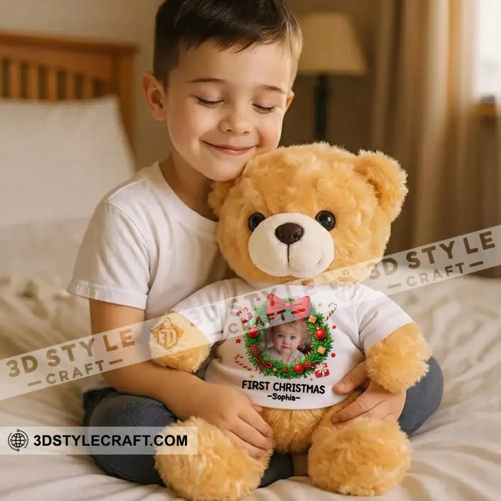 First Christmas Baby Personalized Teddy Bear Shirt Beige / 9’’ / No Graduate Teddy Bear Shirt