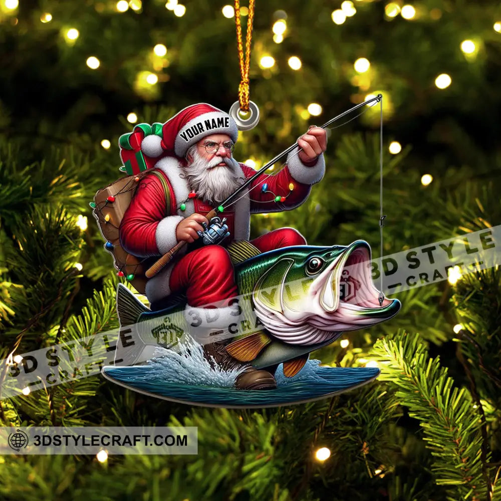 Fishing Santa Christmas Ornament Personalized