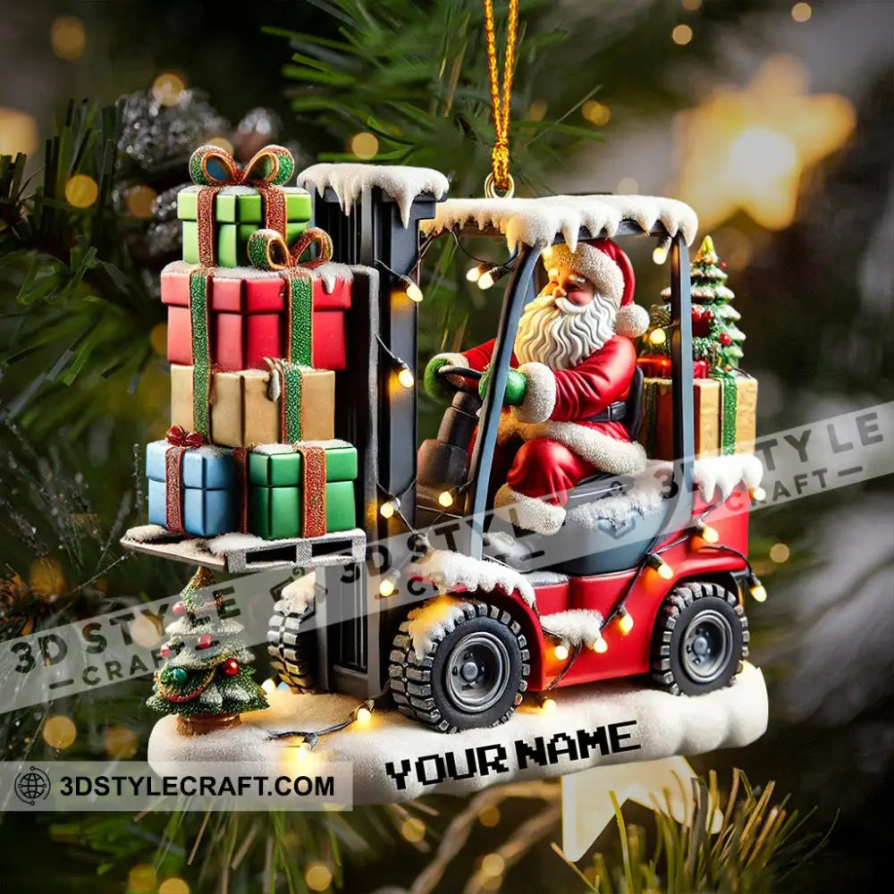 Forklift Santa Christmas Ornament Personalized