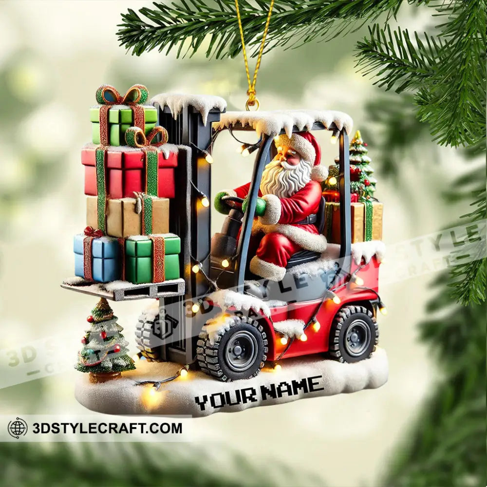 Forklift Santa Christmas Ornament Personalized