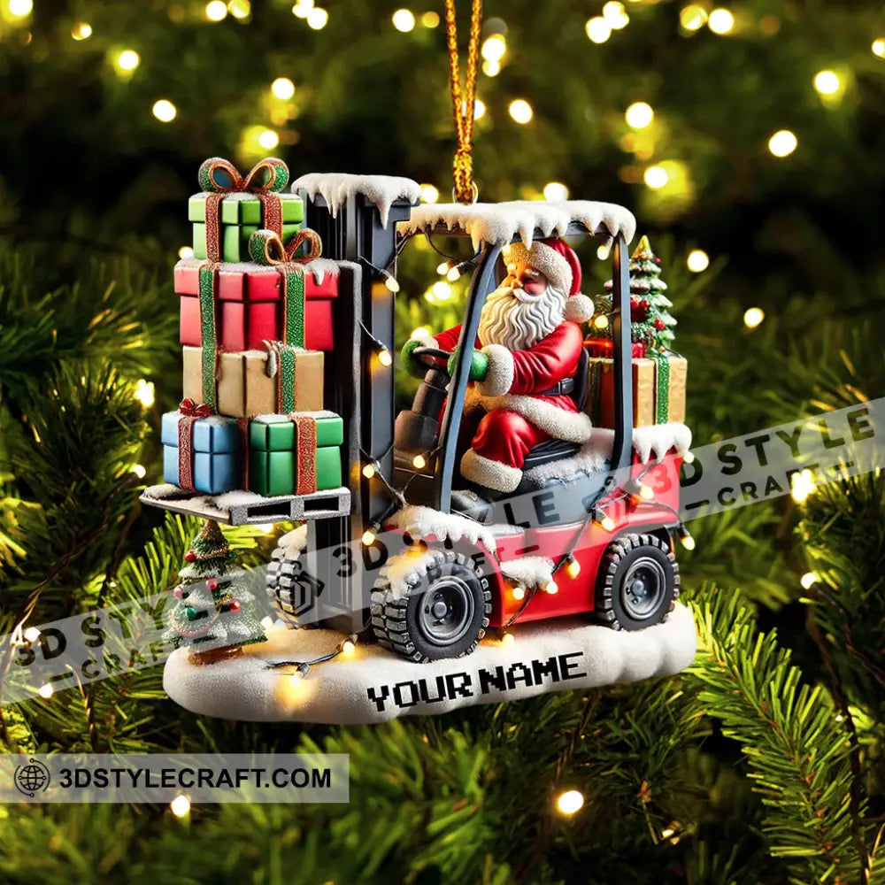 Forklift Santa Christmas Ornament Personalized