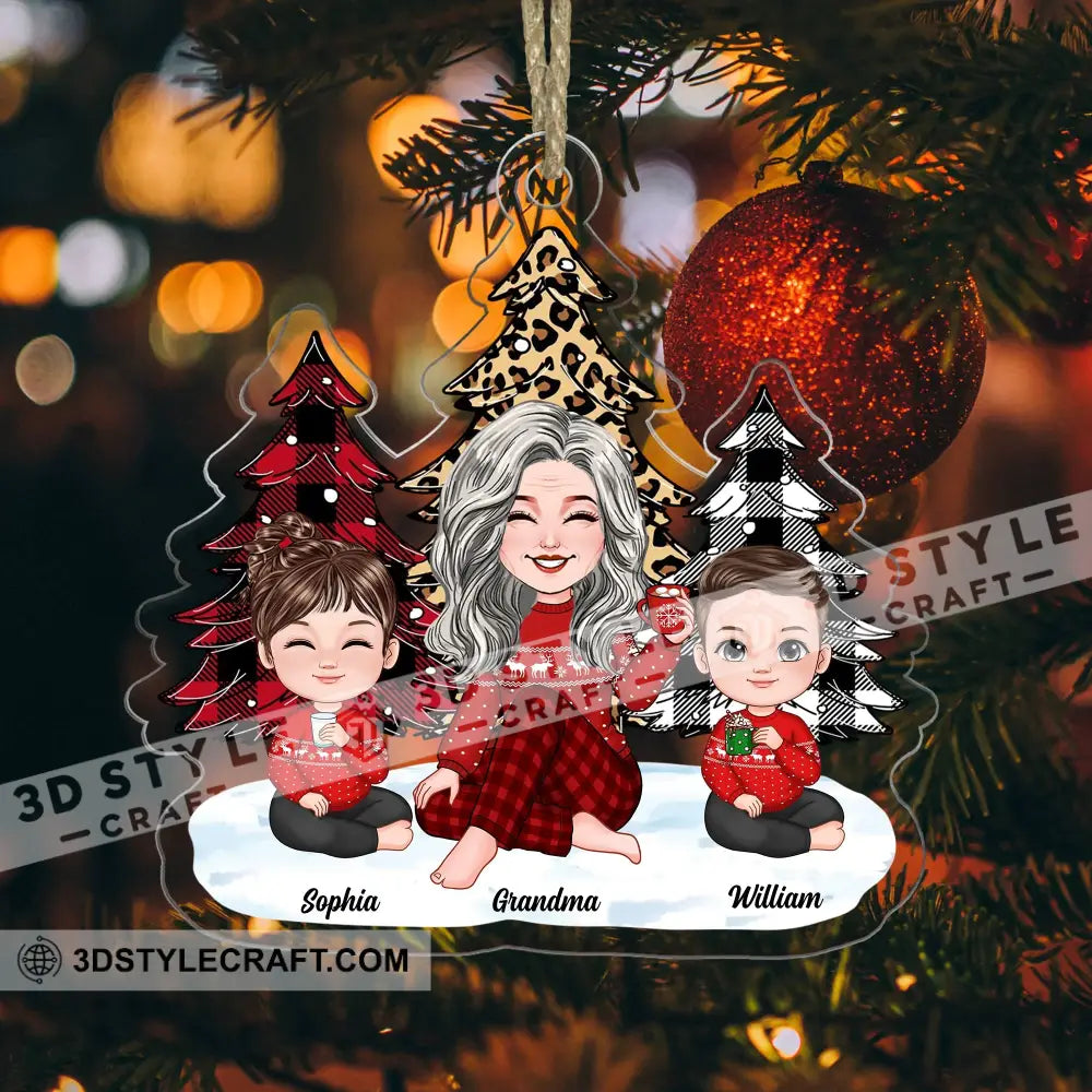 Grandma And Kids Sitting Near The Christmas Trees Gift For Mom Custom Appearances Names -