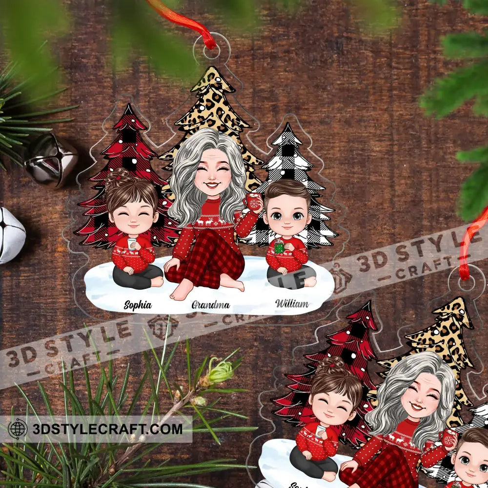 Grandma And Kids Sitting Near The Christmas Trees Gift For Mom Custom Appearances Names -