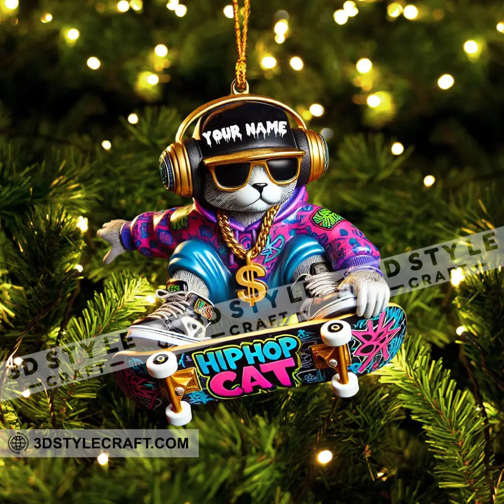 Hip Hop Cat Home Decor Christmas Ornament Personalized