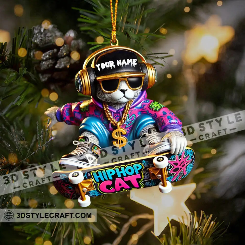 Hip Hop Cat Home Decor Christmas Ornament Personalized