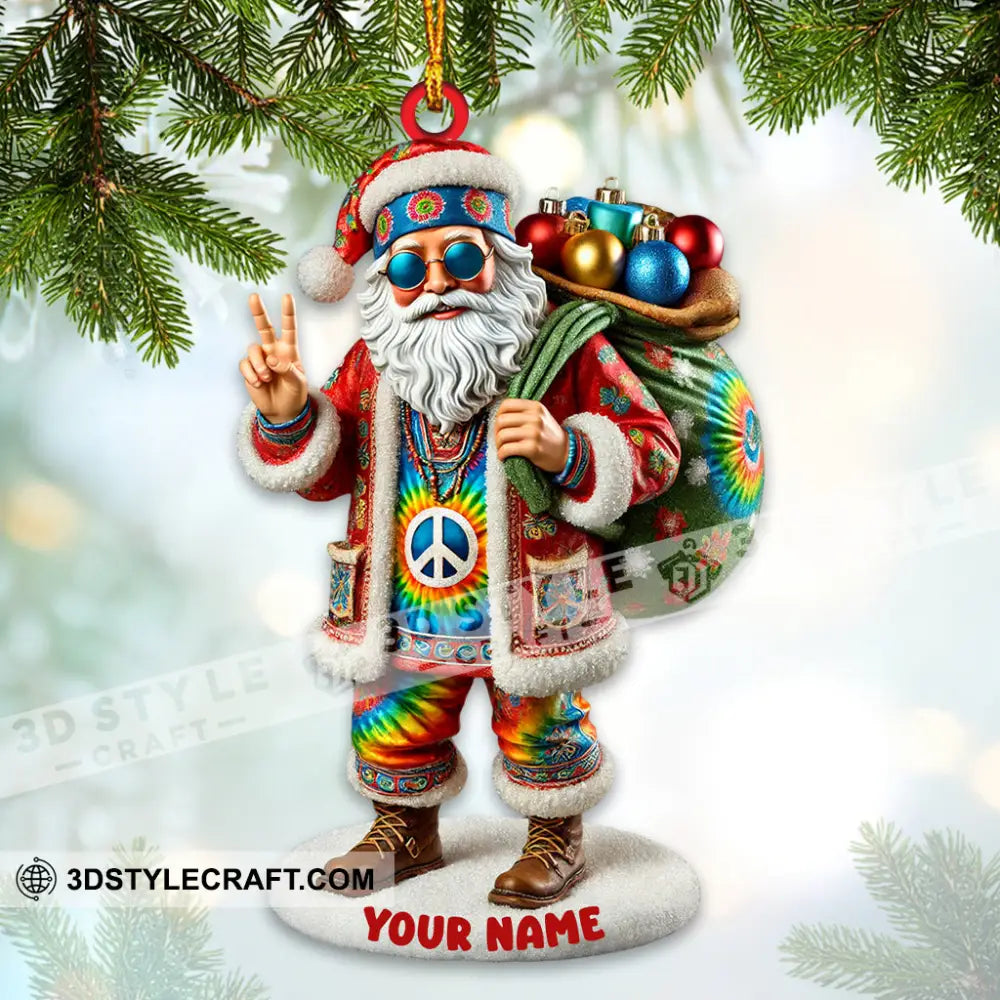 Hippie Santa Christmas Ornament Personalized