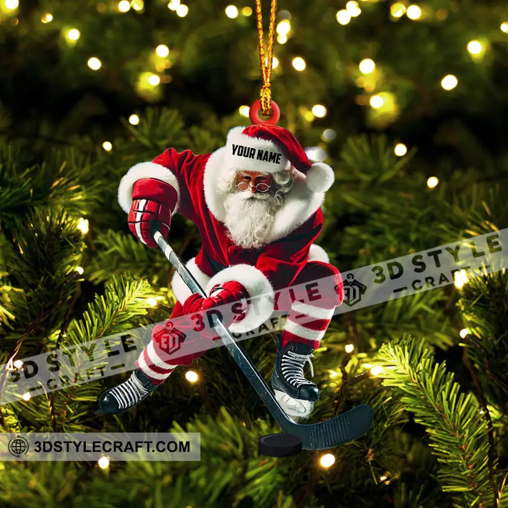 Hockey Santa Pose Christmas Ornament Personalized