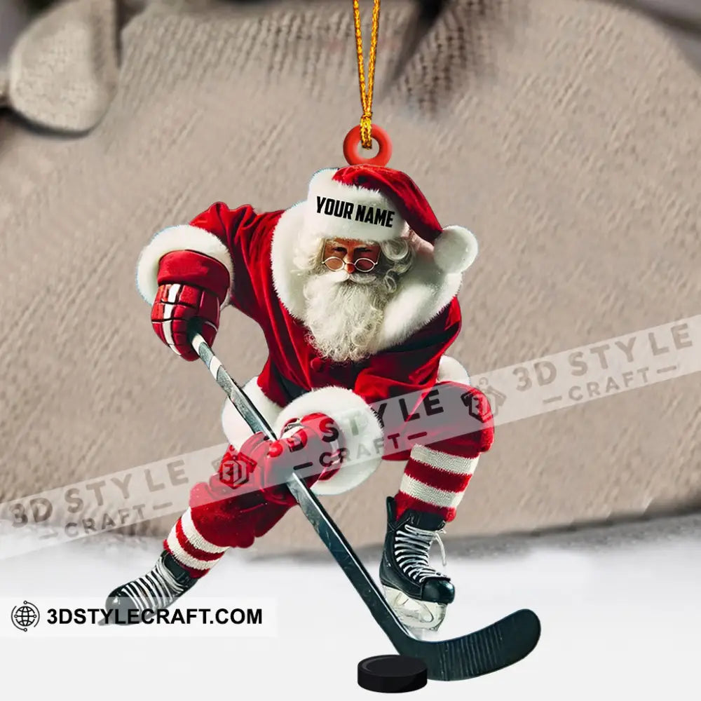 Hockey Santa Pose Christmas Ornament Personalized