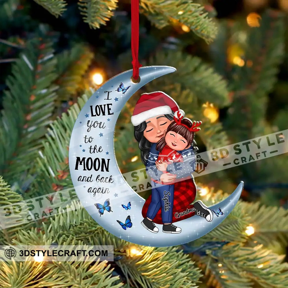 I Love You To The Moon And Back Grandma Mom Hugging Grandkid Kid - Custom Appearances Names