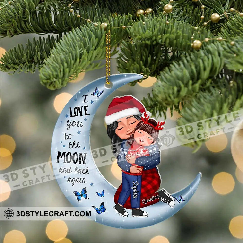 I Love You To The Moon And Back Grandma Mom Hugging Grandkid Kid - Custom Appearances Names