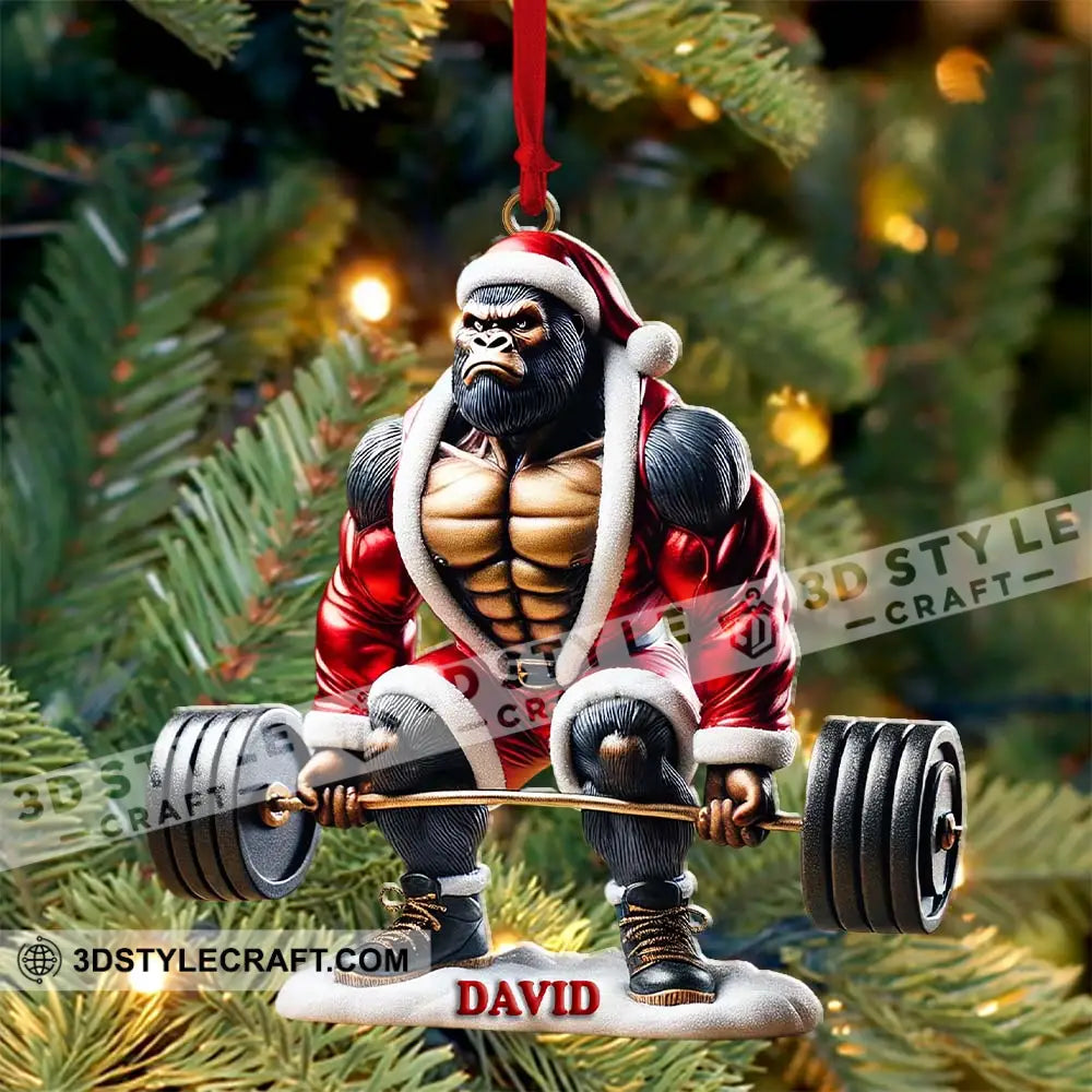 King Kong Weight Lifting Christmas Ornament Personalized