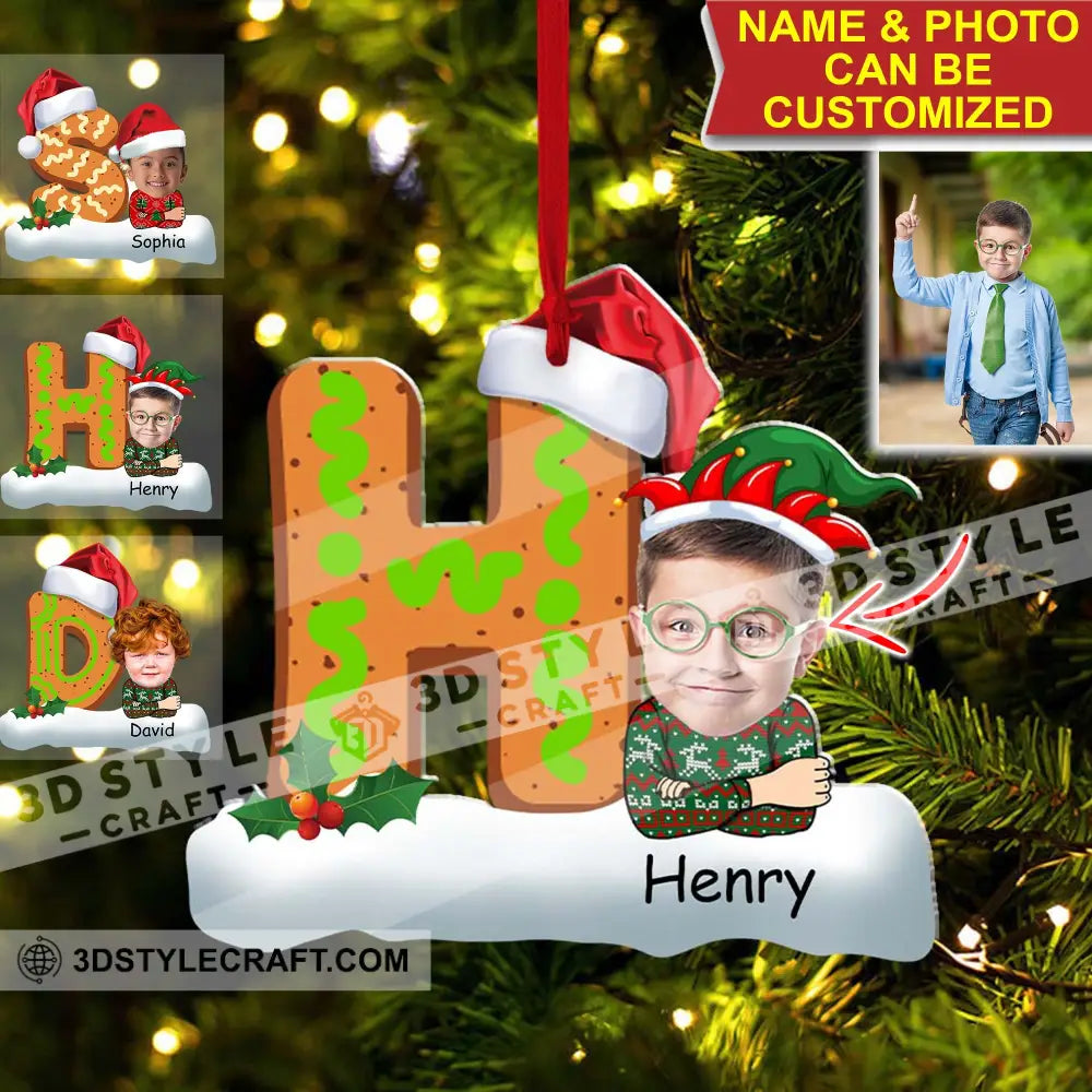 Letter And Kid Christmas - Custom Photo Name Personalized Acrylic Ornament Gift For Family / 1 Pack