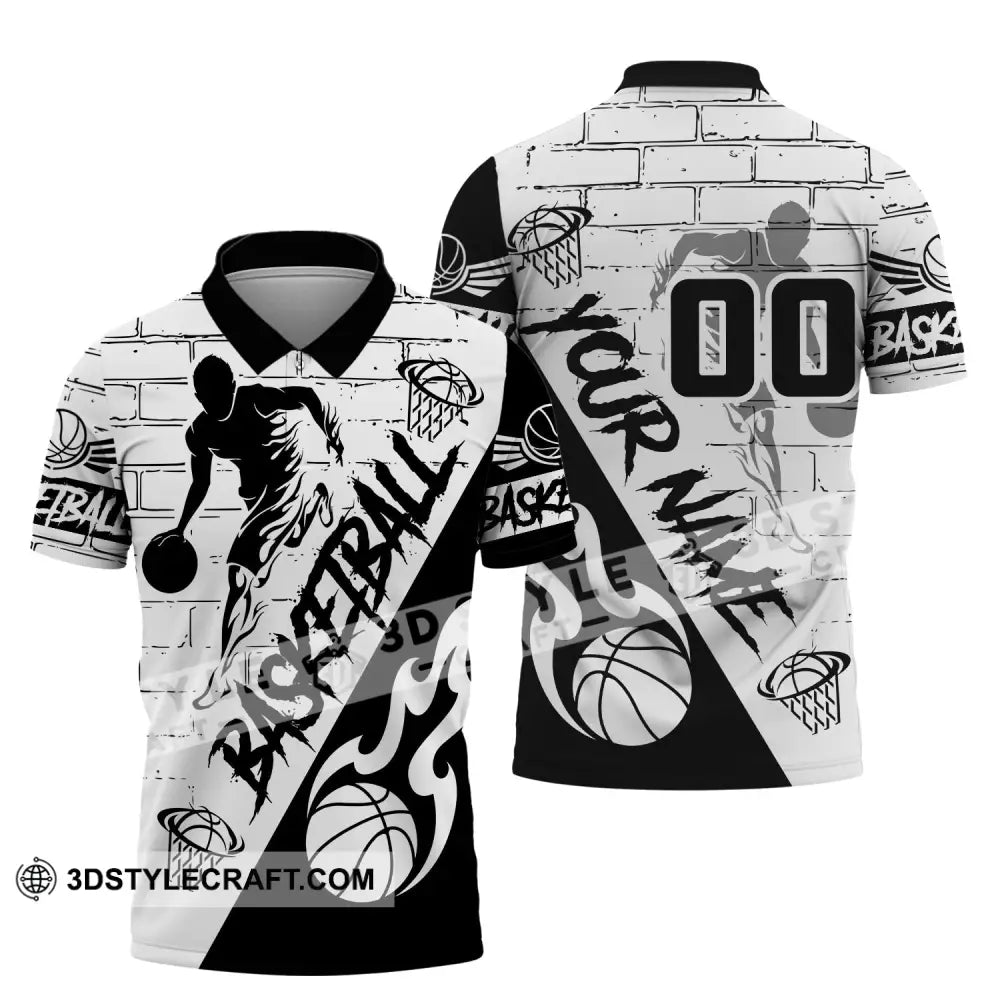 Man Shirt Basketball Custom Name T-Shirt Fire Gift For Player Polo / S