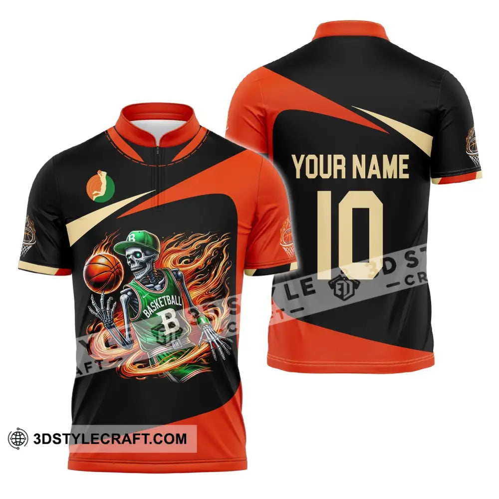 Man Shirt Custom Name And Number Basketball Polo Long Sleeve Club Uniform Lover Gift Zipper / S