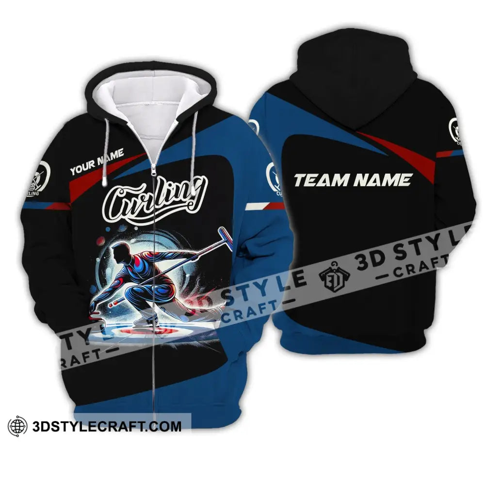 Man Shirt Custom Name And Team Curling Apparel Gift Zipper Hoodie / S T-Shirt