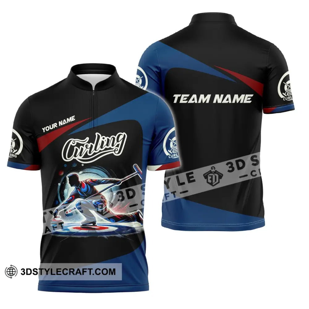 Man Shirt Custom Name And Team Curling Apparel Gift Zipper Polo / S T-Shirt