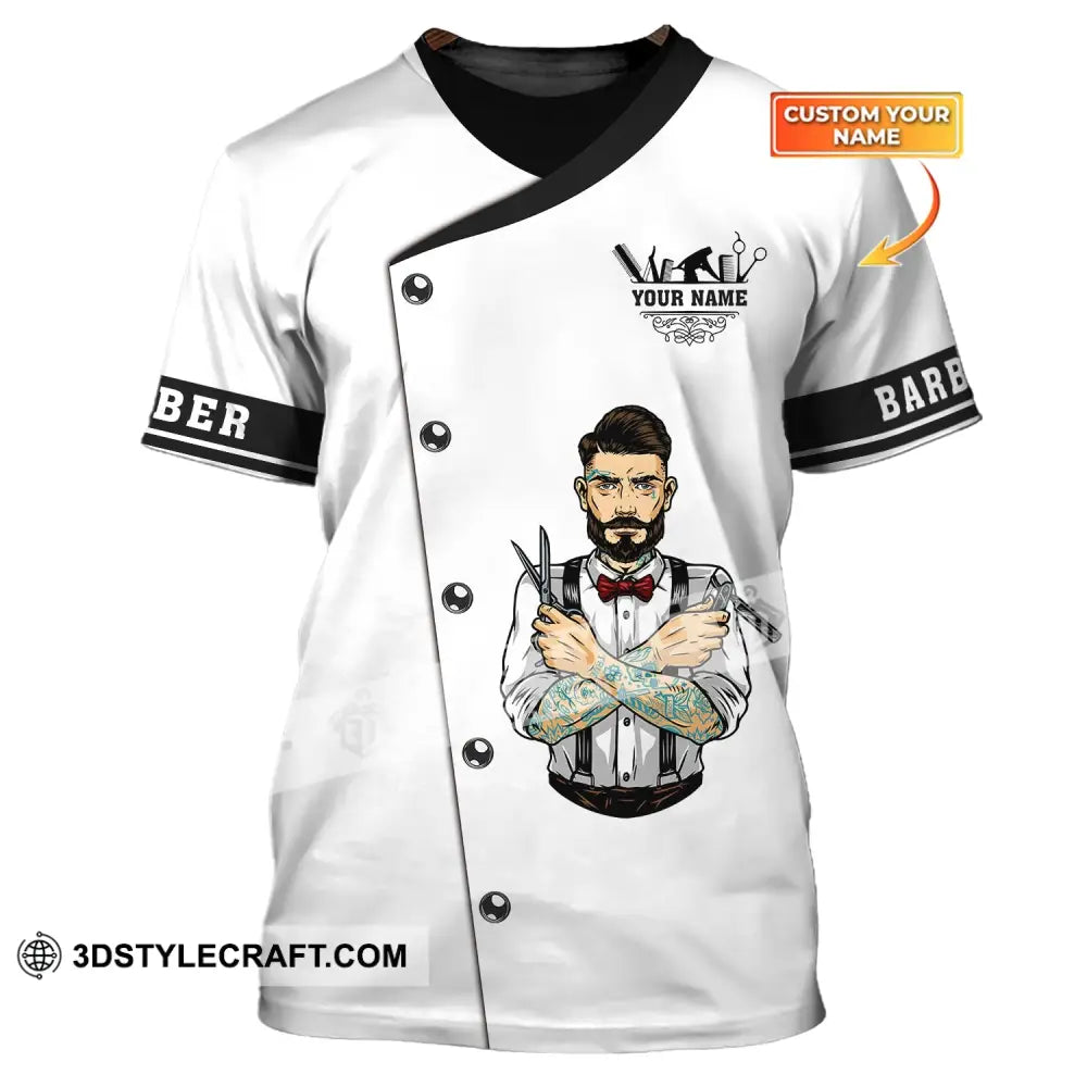 Man Shirt Custom Name Barber Hairstylist Apparel T-Shirt For Shop