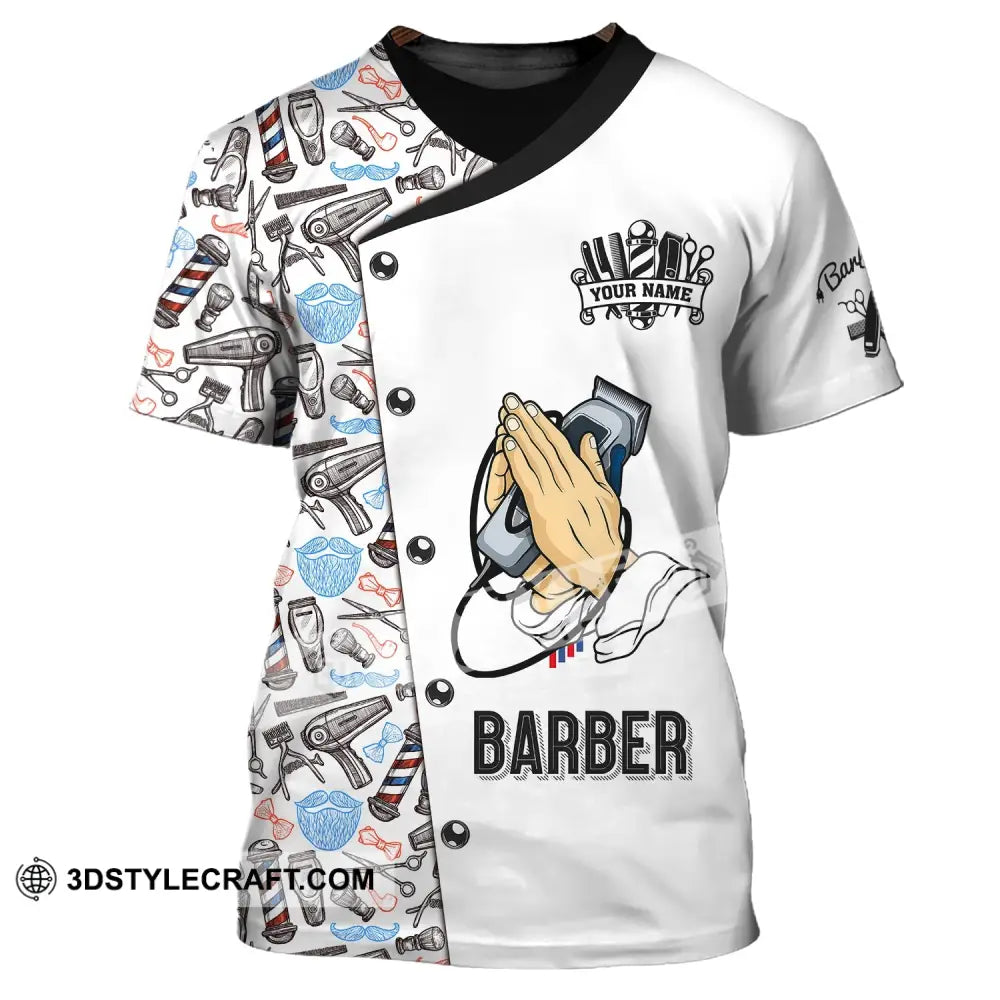 Man Shirt Custom Name Barber Hairstylist Apparel T-Shirt For Shop / S