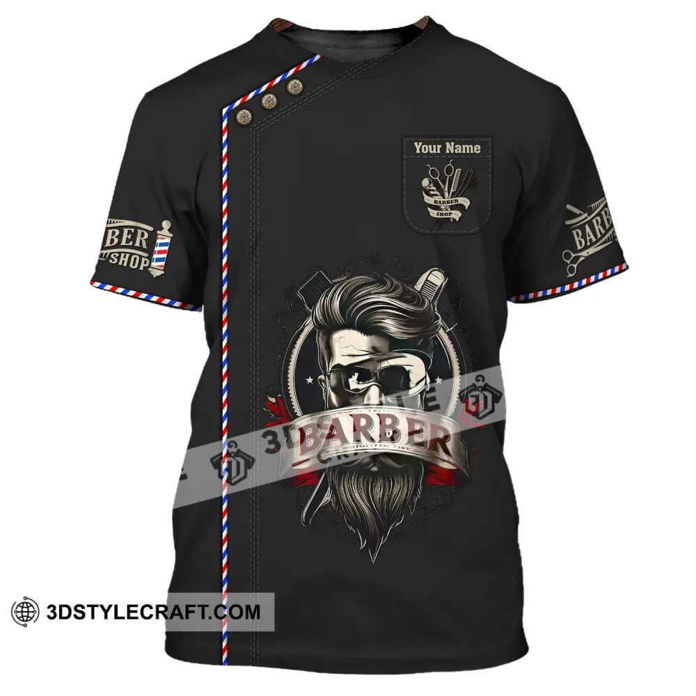 Man Shirt Custom Name Barber Hairstylist Apparel T-Shirt For Shop / S