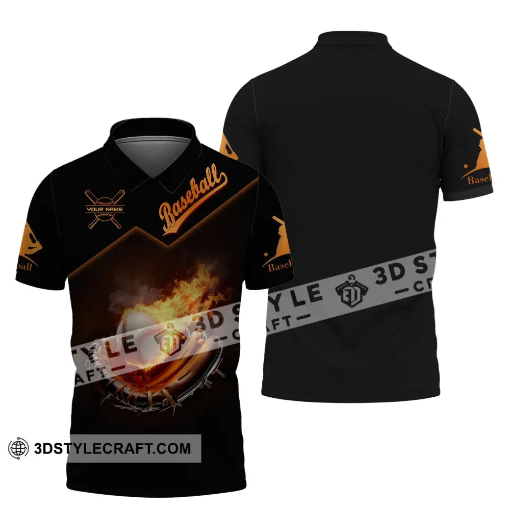 Man Shirt Custom Name Baseball T-Shirt Fire Gift For Player Polo / S