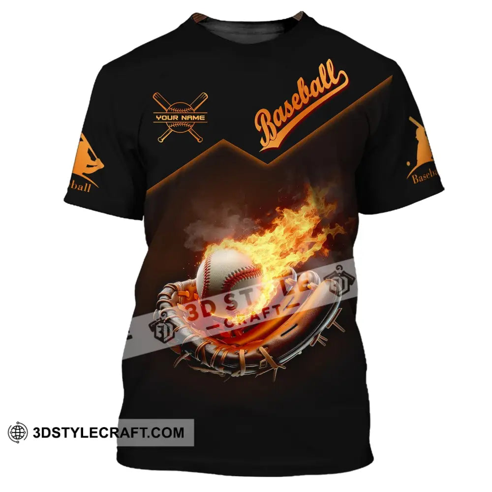 Man Shirt Custom Name Baseball T-Shirt Fire Gift For Player / S