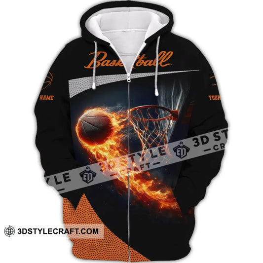 Man Shirt Custom Name Basketball Fire Gift For Player Zipper Hoodie / S T-Shirt