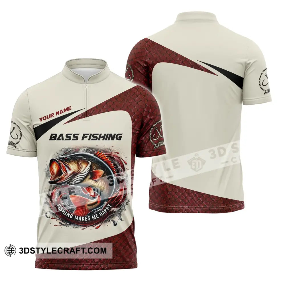 Man Shirt Custom Name Bass Fishing Lover Hoodie Polo Long Sleeve Zipper / S T-Shirt