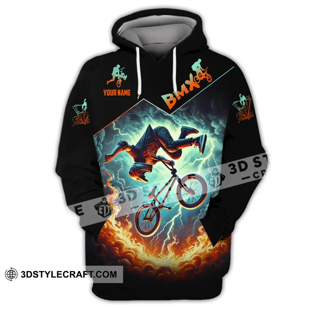 Man Shirt Custom Name Bicycle Moto Cross Bmx Polo Long Sleeve Hoodie / S T-Shirt