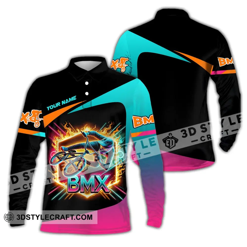 Man Shirt Custom Name Bicycle Moto Cross Bmx Polo Long Sleeve Hoodie / S T-Shirt