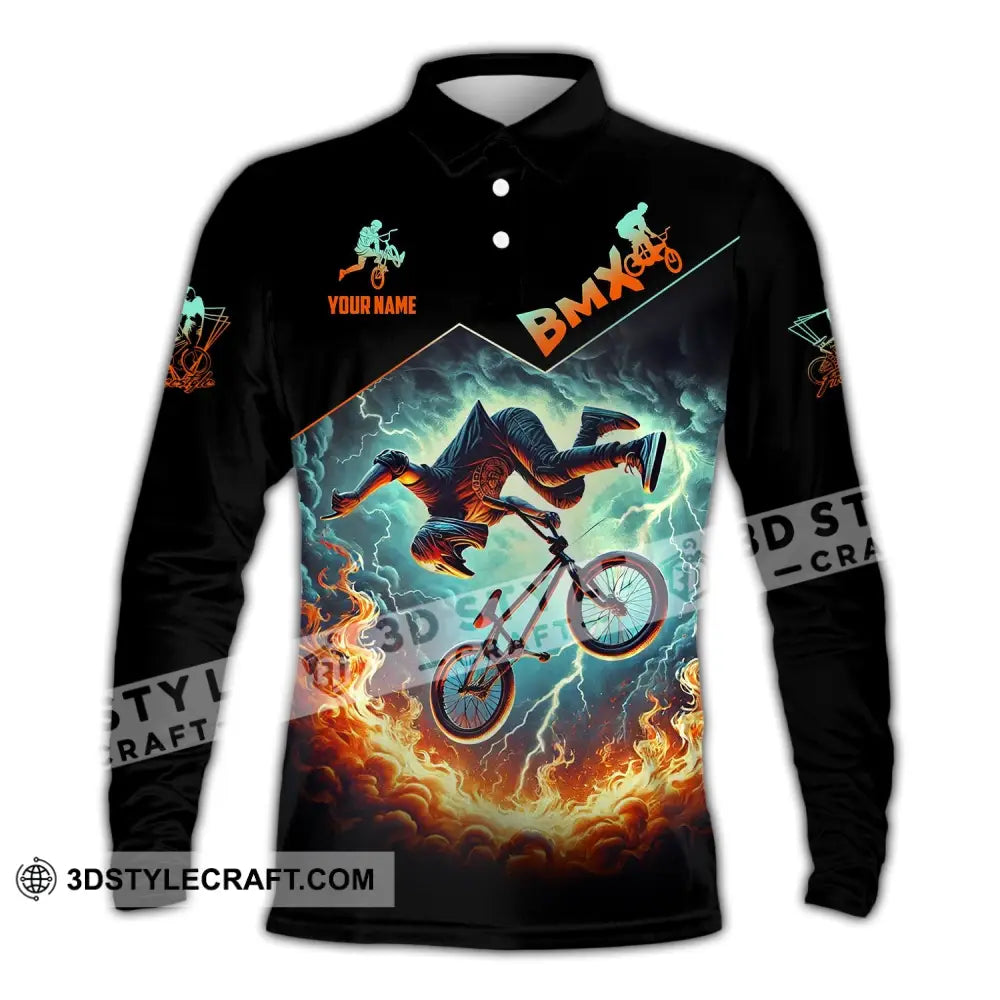 Man Shirt Custom Name Bicycle Moto Cross Bmx Polo Long Sleeve Hoodie / S T-Shirt