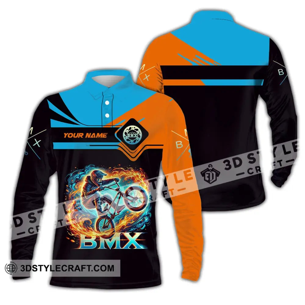 Man Shirt Custom Name Bicycle Moto Cross Bmx Polo Long Sleeve Hoodie / S T-Shirt