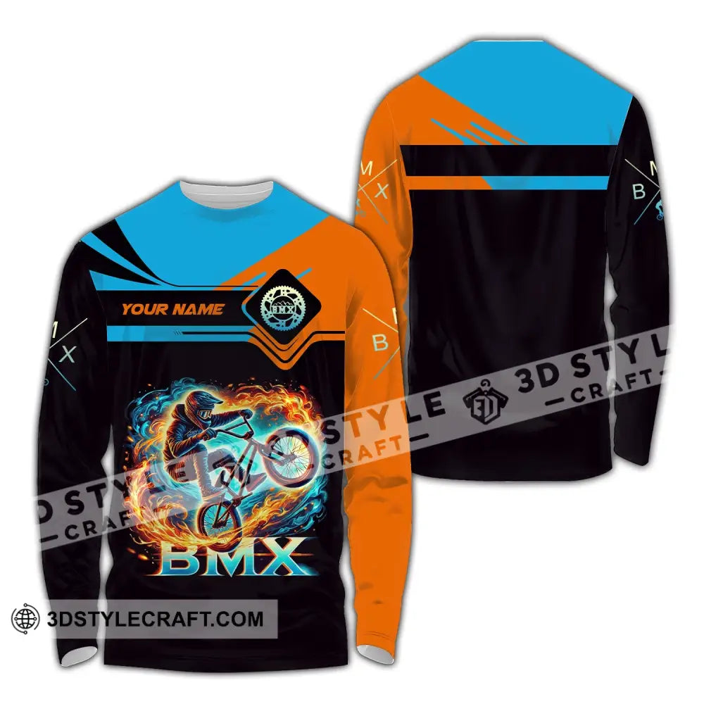 Man Shirt Custom Name Bicycle Moto Cross Bmx Polo Long Sleeve Hoodie / S T-Shirt