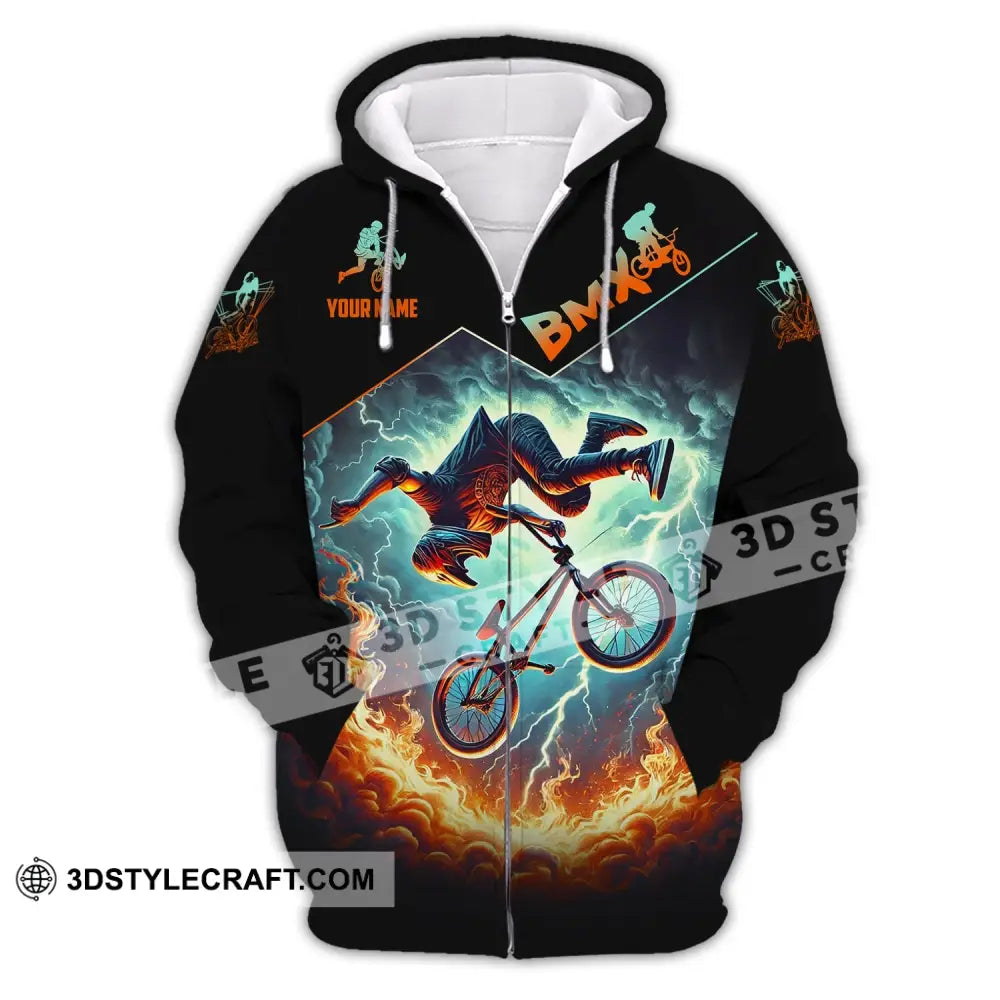 Man Shirt Custom Name Bicycle Moto Cross Bmx Polo Long Sleeve Hoodie Zipper / S T-Shirt