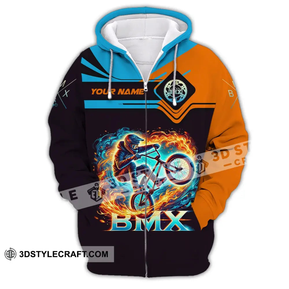 Man Shirt Custom Name Bicycle Moto Cross Bmx Polo Long Sleeve Hoodie Zipper / S T-Shirt