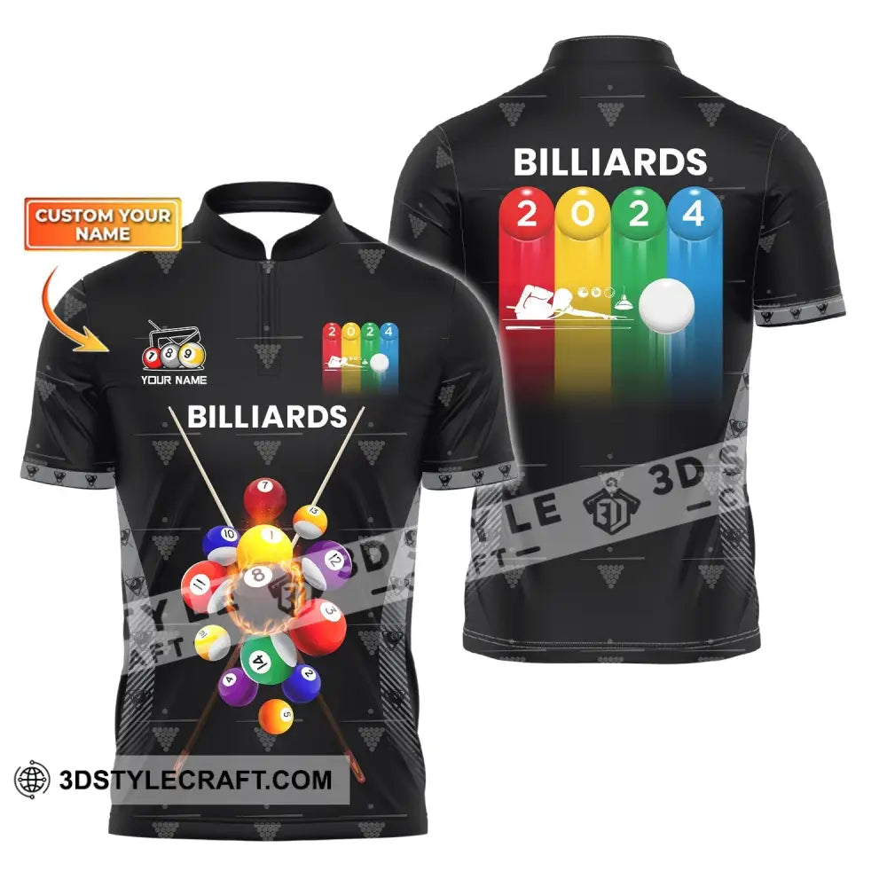 Man Shirt Custom Name Billiards Polo Long Sleeve Gift T-Shirt