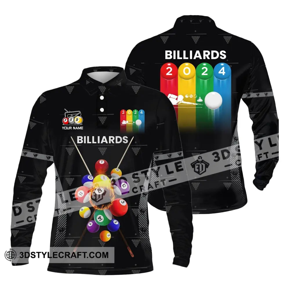 Man Shirt Custom Name Billiards Polo Long Sleeve Gift T-Shirt / S