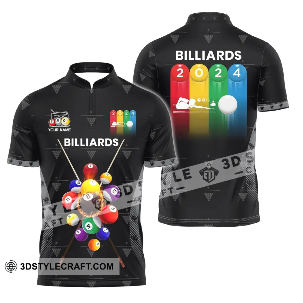 Man Shirt Custom Name Billiards Polo Long Sleeve Gift T-Shirt Zipper / S