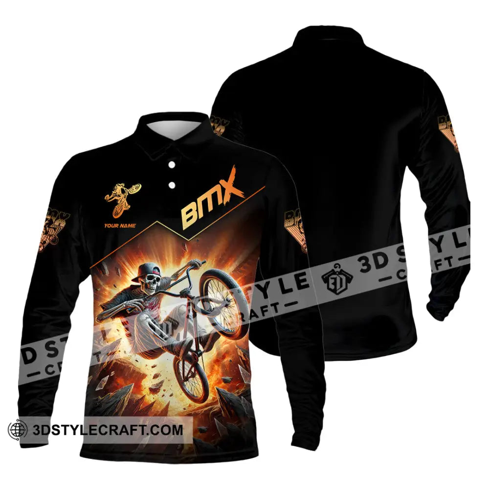 Man Shirt Custom Name Bmx Bike Gift Polo Hoodie Long Sleeve / S T-Shirt