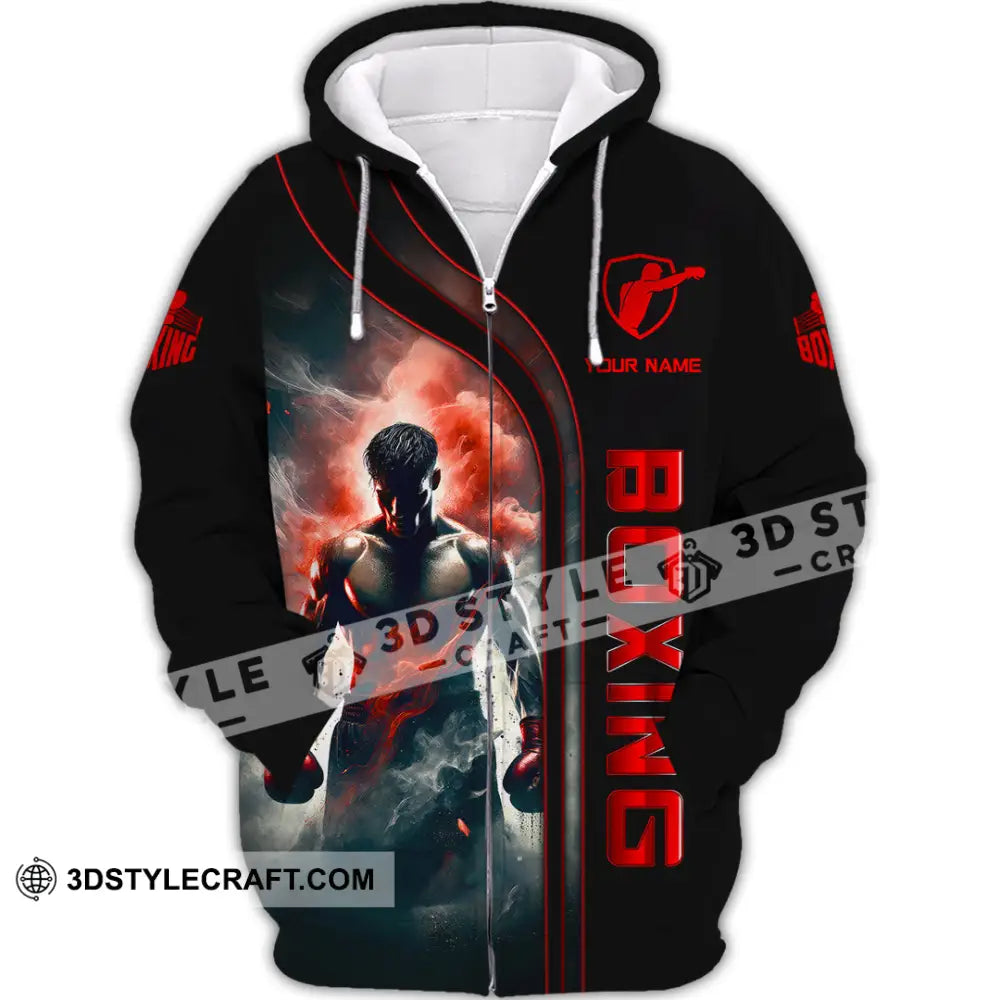 Man Shirt Custom Name Boxing Lover Hoodie Polo Long Sleeve Gift For Players Zipper / S T-Shirt