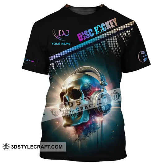 Man Shirt, Custom Name Disc Jockey T-Shirt, Music Lover Shirt, DJ Skull, Gift For DJ style option 2