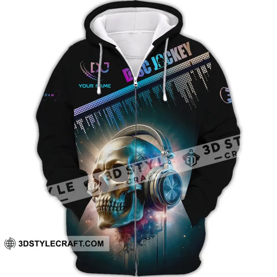 Man Shirt, Custom Name Disc Jockey T-Shirt, Music Lover Shirt, DJ Skull, Gift For DJ style option 3