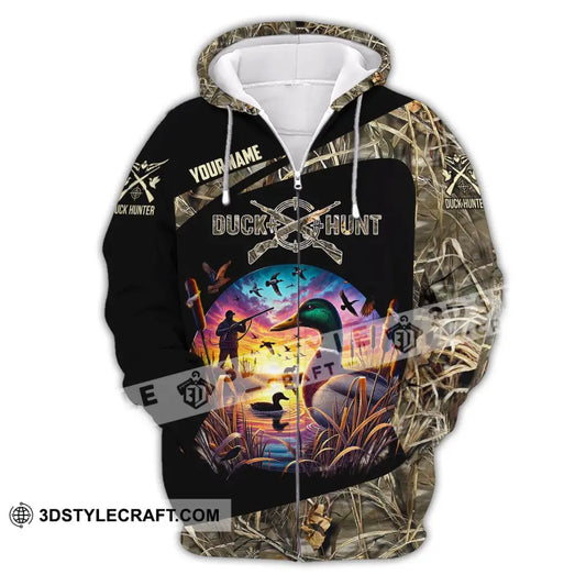 Man Shirt Custom Name Duck Hunter Hunting T-Shirt Hoodie Long Sleeve Zipper / S T-Shirt