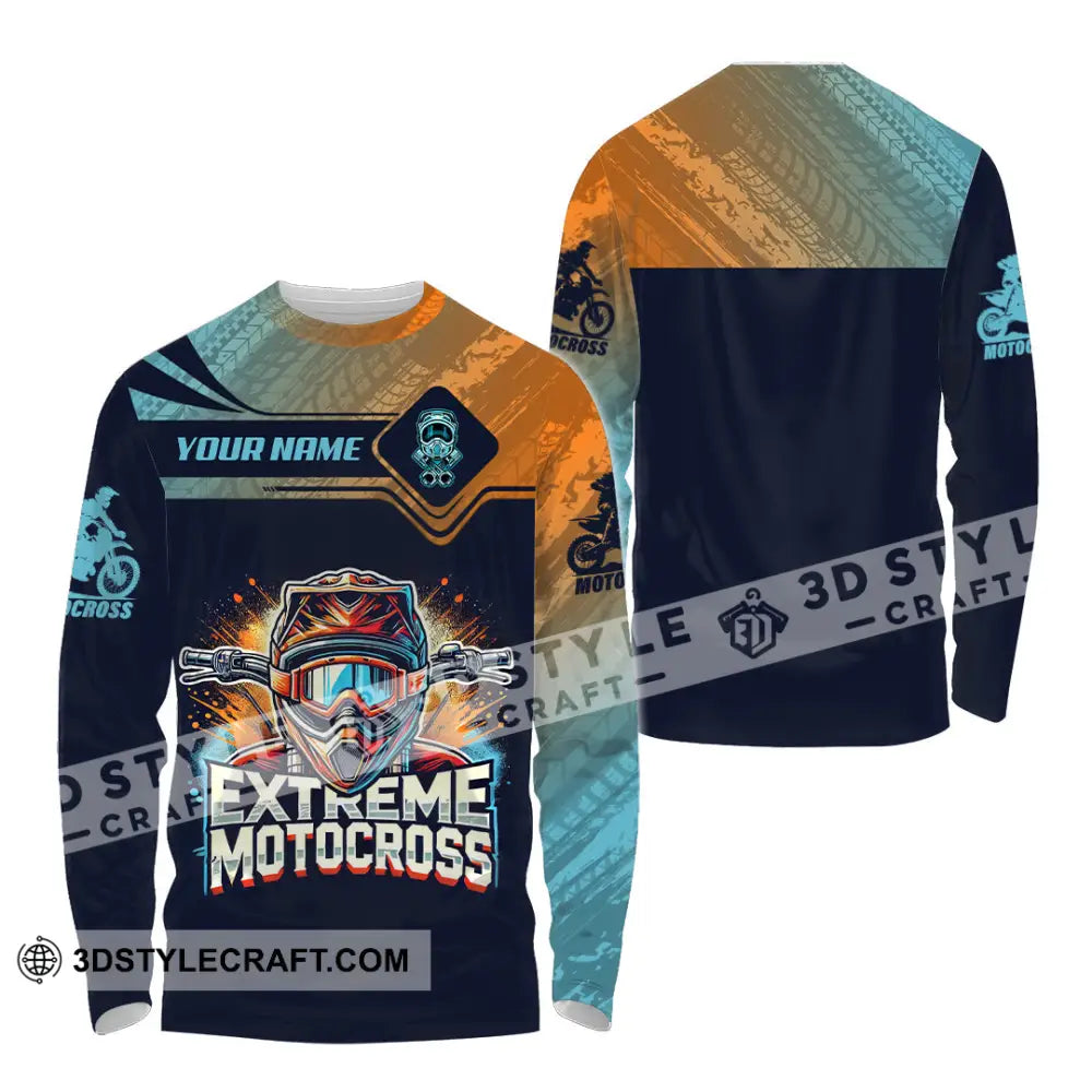 Man Shirt Custom Name Extreme Motocross Moto Cross Gift Polo Hoodie Long Sleeve / S T-Shirt