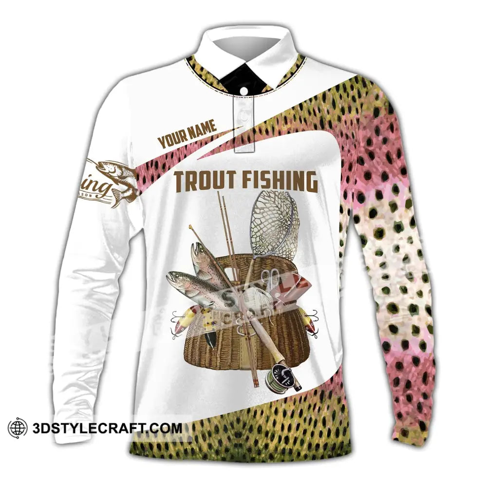 Man Shirt Custom Name Fishing Lover Trout Hoodie Polo Long Sleeve / S T-Shirt