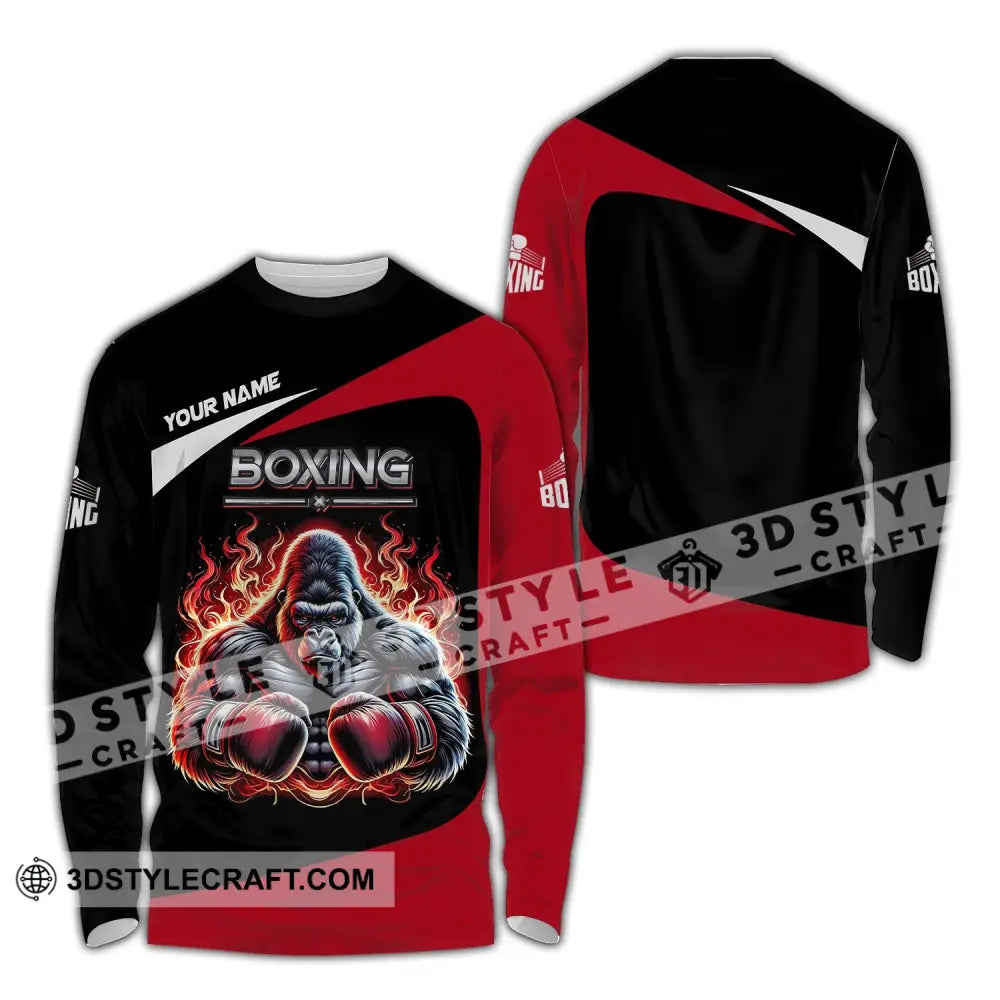 Man Shirt Custom Name For Boxing Lover Bear Hoodie Polo Long Sleeve / S T-Shirt